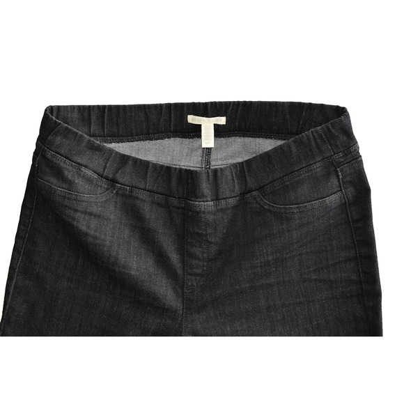 A4 Auth EILEEN FISHER Black Org Cotton Stretch Elastic Waistband Ankle Jean Sz S - Picture 3 of 5